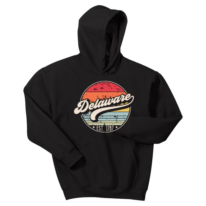 Retro Delaware Home State De Cool 70s Style Sunset Kids Hoodie