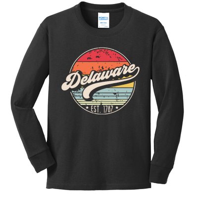 Retro Delaware Home State De Cool 70s Style Sunset Kids Long Sleeve Shirt