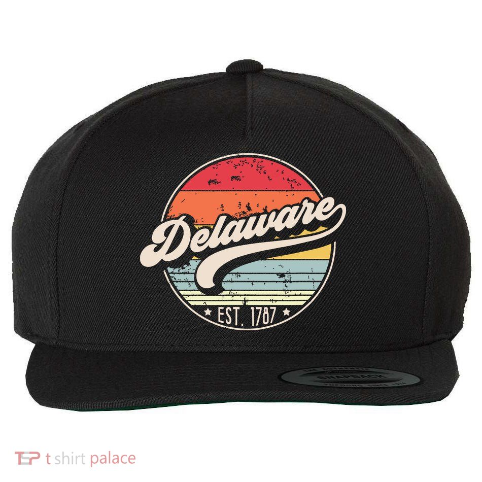Retro Delaware Home State De Cool 70s Style Sunset Wool Snapback Cap