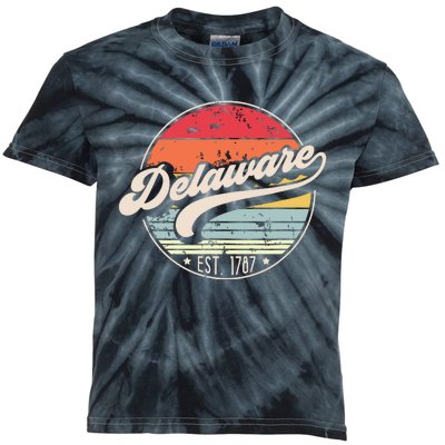 Retro Delaware Home State De Cool 70s Style Sunset Kids Tie-Dye T-Shirt