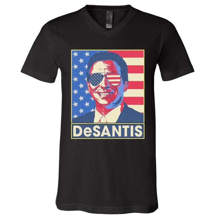 Ron Desantis Hope Poster Vote For Republican President 2024 V-Neck T-Shirt