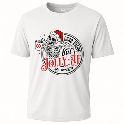 Retro Dead Inside But Jolly Af Skeleton Coffee Christmas Cooling Performance Crew T-Shirt