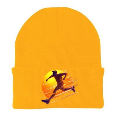 Running Dad In The Sunset Endless Trails And Golden Skies Great Gift Knit Cap Winter Beanie