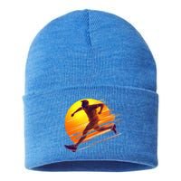 Running Dad In The Sunset Endless Trails And Golden Skies Great Gift Sustainable Knit Beanie