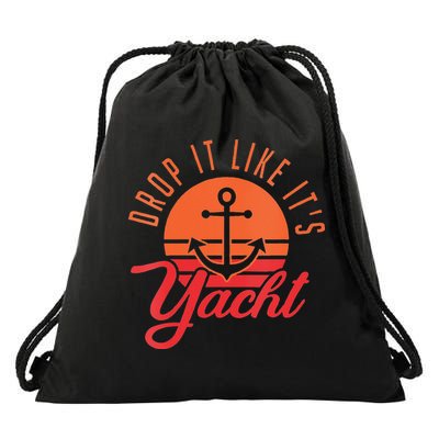 Retro Drop It Likes Its Yacht Funny Sailing Drawstring Bag