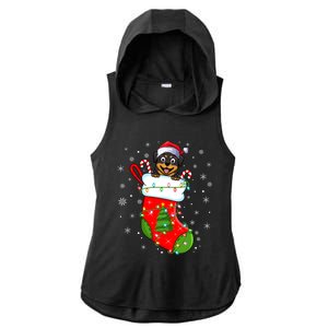 Rottweiler Dog In Christmas Sock Funny Santa Rottweiler Xmas Cool Gift Ladies PosiCharge Tri-Blend Wicking Draft Hoodie Tank