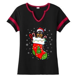 Rottweiler Dog In Christmas Sock Funny Santa Rottweiler Xmas Cool Gift Ladies Halftime Notch Neck Tee