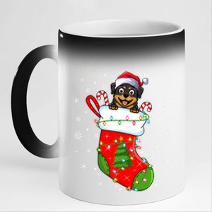 Rottweiler Dog In Christmas Sock Funny Santa Rottweiler Xmas Cool Gift 11oz Black Color Changing Mug