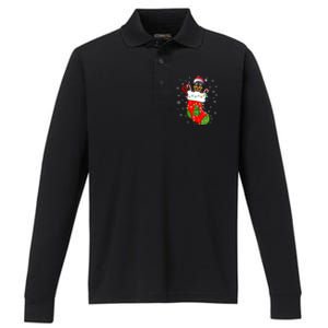 Rottweiler Dog In Christmas Sock Funny Santa Rottweiler Xmas Cool Gift Performance Long Sleeve Polo