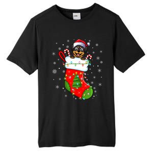 Rottweiler Dog In Christmas Sock Funny Santa Rottweiler Xmas Cool Gift Tall Fusion ChromaSoft Performance T-Shirt