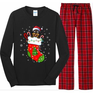 Rottweiler Dog In Christmas Sock Funny Santa Rottweiler Xmas Cool Gift Long Sleeve Pajama Set