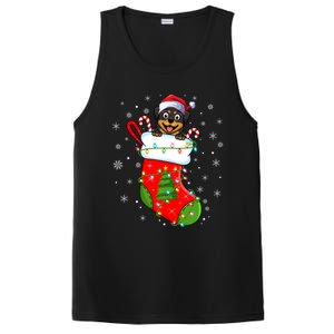 Rottweiler Dog In Christmas Sock Funny Santa Rottweiler Xmas Cool Gift PosiCharge Competitor Tank