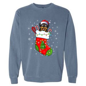 Rottweiler Dog In Christmas Sock Funny Santa Rottweiler Xmas Cool Gift Garment-Dyed Sweatshirt