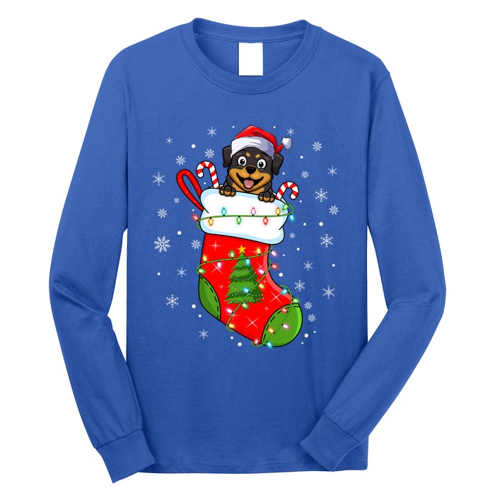 Rottweiler Dog In Christmas Sock Funny Santa Rottweiler Xmas Cool Gift Long Sleeve Shirt