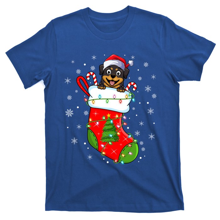 Rottweiler Dog In Christmas Sock Funny Santa Rottweiler Xmas Cool Gift T-Shirt