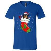 Rottweiler Dog In Christmas Sock Funny Santa Rottweiler Xmas Cool Gift V-Neck T-Shirt