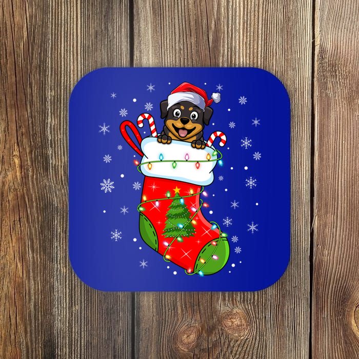 Rottweiler Dog In Christmas Sock Funny Santa Rottweiler Xmas Cool Gift Coaster