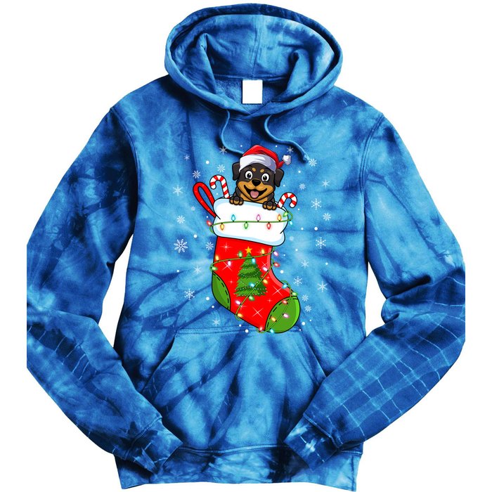 Rottweiler Dog In Christmas Sock Funny Santa Rottweiler Xmas Cool Gift Tie Dye Hoodie