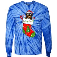 Rottweiler Dog In Christmas Sock Funny Santa Rottweiler Xmas Cool Gift Tie-Dye Long Sleeve Shirt