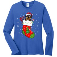 Rottweiler Dog In Christmas Sock Funny Santa Rottweiler Xmas Cool Gift Ladies Long Sleeve Shirt