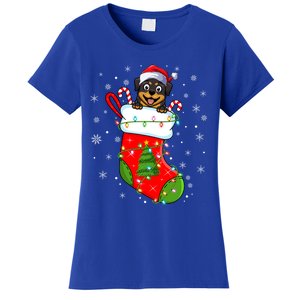 Rottweiler Dog In Christmas Sock Funny Santa Rottweiler Xmas Cool Gift Women's T-Shirt