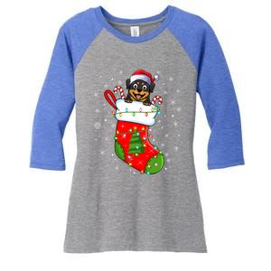 Rottweiler Dog In Christmas Sock Funny Santa Rottweiler Xmas Cool Gift Women's Tri-Blend 3/4-Sleeve Raglan Shirt