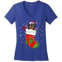 Rottweiler Dog In Christmas Sock Funny Santa Rottweiler Xmas Cool Gift Women's V-Neck T-Shirt