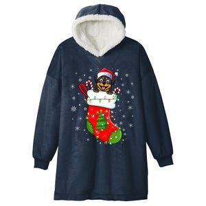 Rottweiler Dog In Christmas Sock Funny Santa Rottweiler Xmas Cool Gift Hooded Wearable Blanket