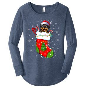 Rottweiler Dog In Christmas Sock Funny Santa Rottweiler Xmas Cool Gift Women's Perfect Tri Tunic Long Sleeve Shirt