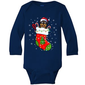 Rottweiler Dog In Christmas Sock Funny Santa Rottweiler Xmas Cool Gift Baby Long Sleeve Bodysuit