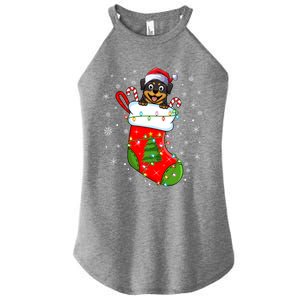 Rottweiler Dog In Christmas Sock Funny Santa Rottweiler Xmas Cool Gift Women's Perfect Tri Rocker Tank