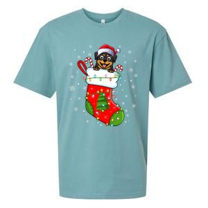 Rottweiler Dog In Christmas Sock Funny Santa Rottweiler Xmas Cool Gift Sueded Cloud Jersey T-Shirt