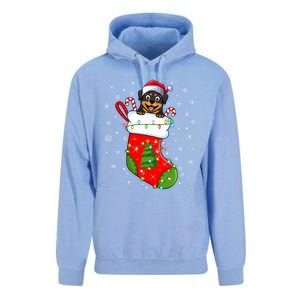 Rottweiler Dog In Christmas Sock Funny Santa Rottweiler Xmas Cool Gift Unisex Surf Hoodie