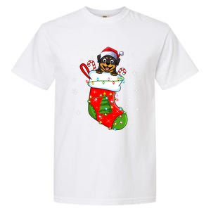 Rottweiler Dog In Christmas Sock Funny Santa Rottweiler Xmas Cool Gift Garment-Dyed Heavyweight T-Shirt