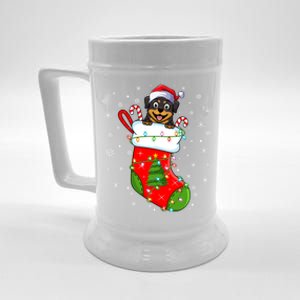 Rottweiler Dog In Christmas Sock Funny Santa Rottweiler Xmas Cool Gift Beer Stein