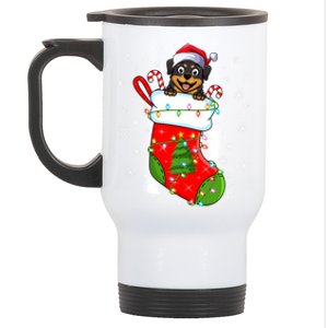 Rottweiler Dog In Christmas Sock Funny Santa Rottweiler Xmas Cool Gift Stainless Steel Travel Mug