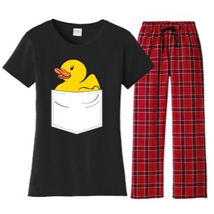 Rubber Duck In Pocket Rubber Duckie Women's Flannel Pajama Set