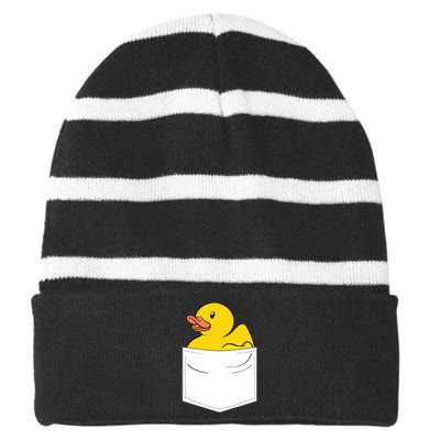 Rubber Duck In Pocket Rubber Duckie Striped Beanie with Solid Band