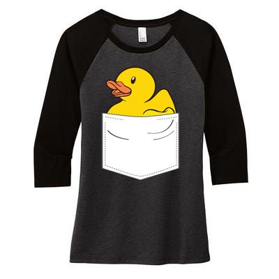 Rubber Duck In Pocket Rubber Duckie Women's Tri-Blend 3/4-Sleeve Raglan Shirt