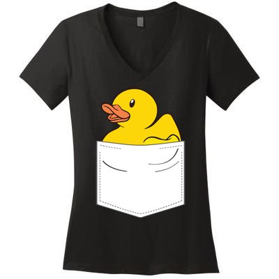 Rubber Duck In Pocket Rubber Duckie Women's V-Neck T-Shirt