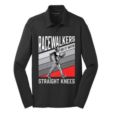 Racewalkers Do It With Straight Knees Meaningful Gift National Walking Day Meani Silk Touch Performance Long Sleeve Polo