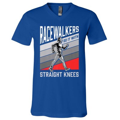 Racewalkers Do It With Straight Knees Meaningful Gift National Walking Day Meani V-Neck T-Shirt