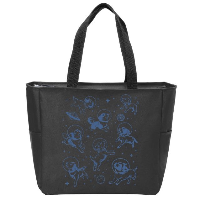 Retro Dogs In Space Funny Galaxy Zip Tote Bag