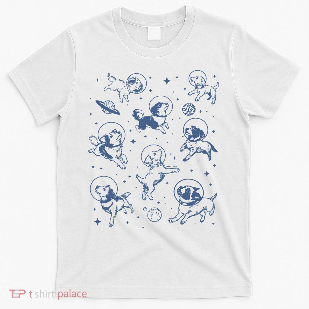 Retro Dogs In Space Funny Galaxy T-Shirt