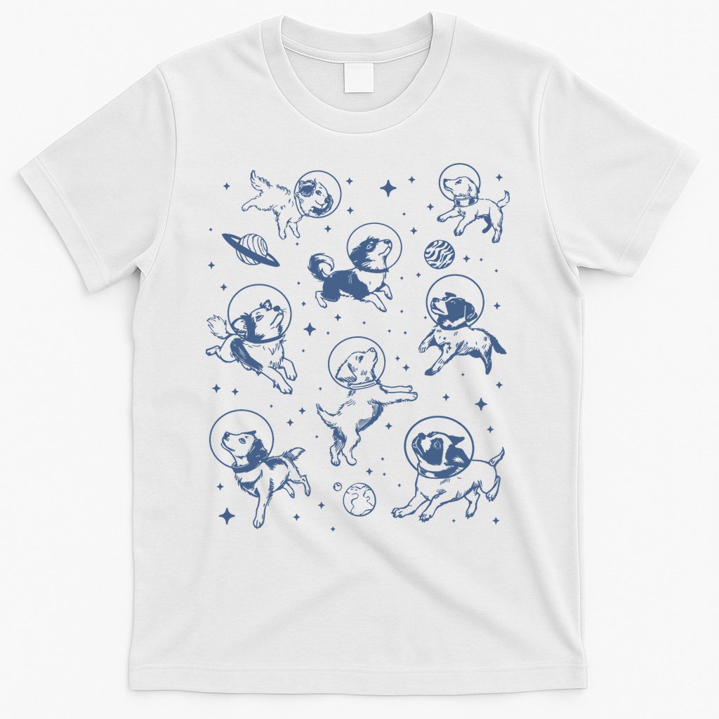 Retro Dogs In Space Funny Galaxy T-Shirt