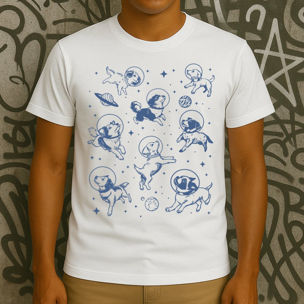 Retro Dogs In Space Funny Galaxy T-Shirt