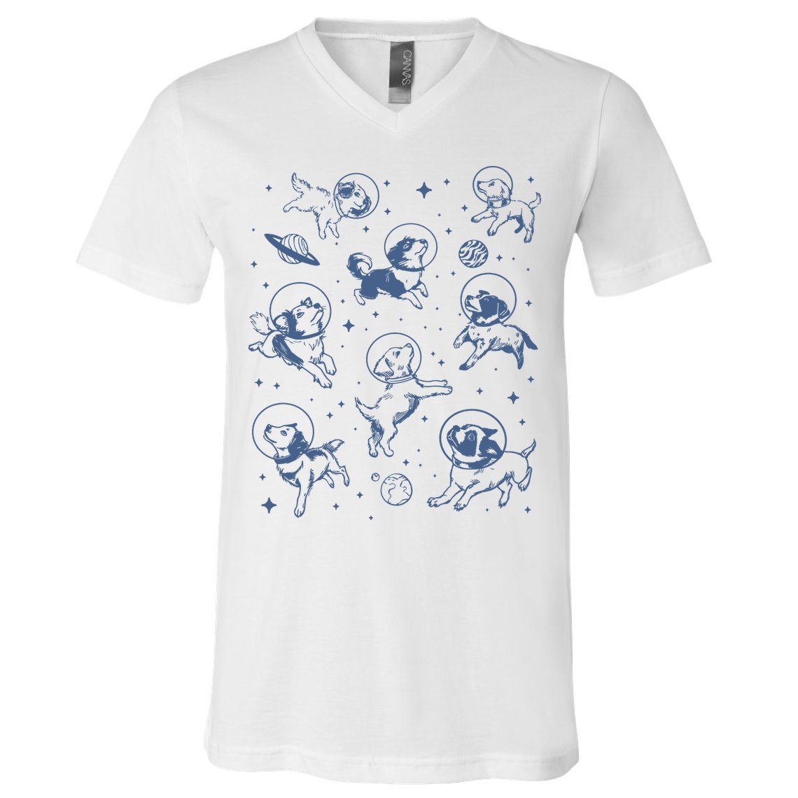 Retro Dogs In Space Funny Galaxy V-Neck T-Shirt