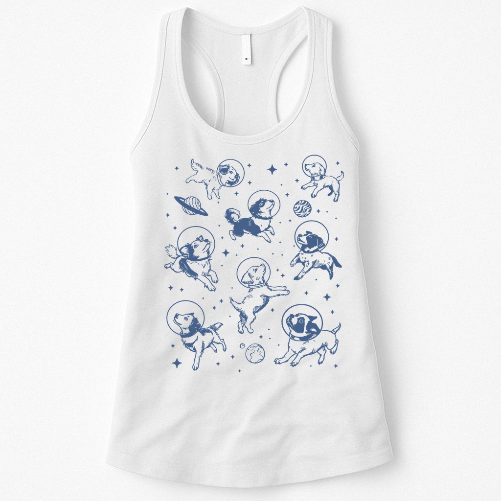 Retro Dogs In Space Funny Galaxy Womens Tank Top