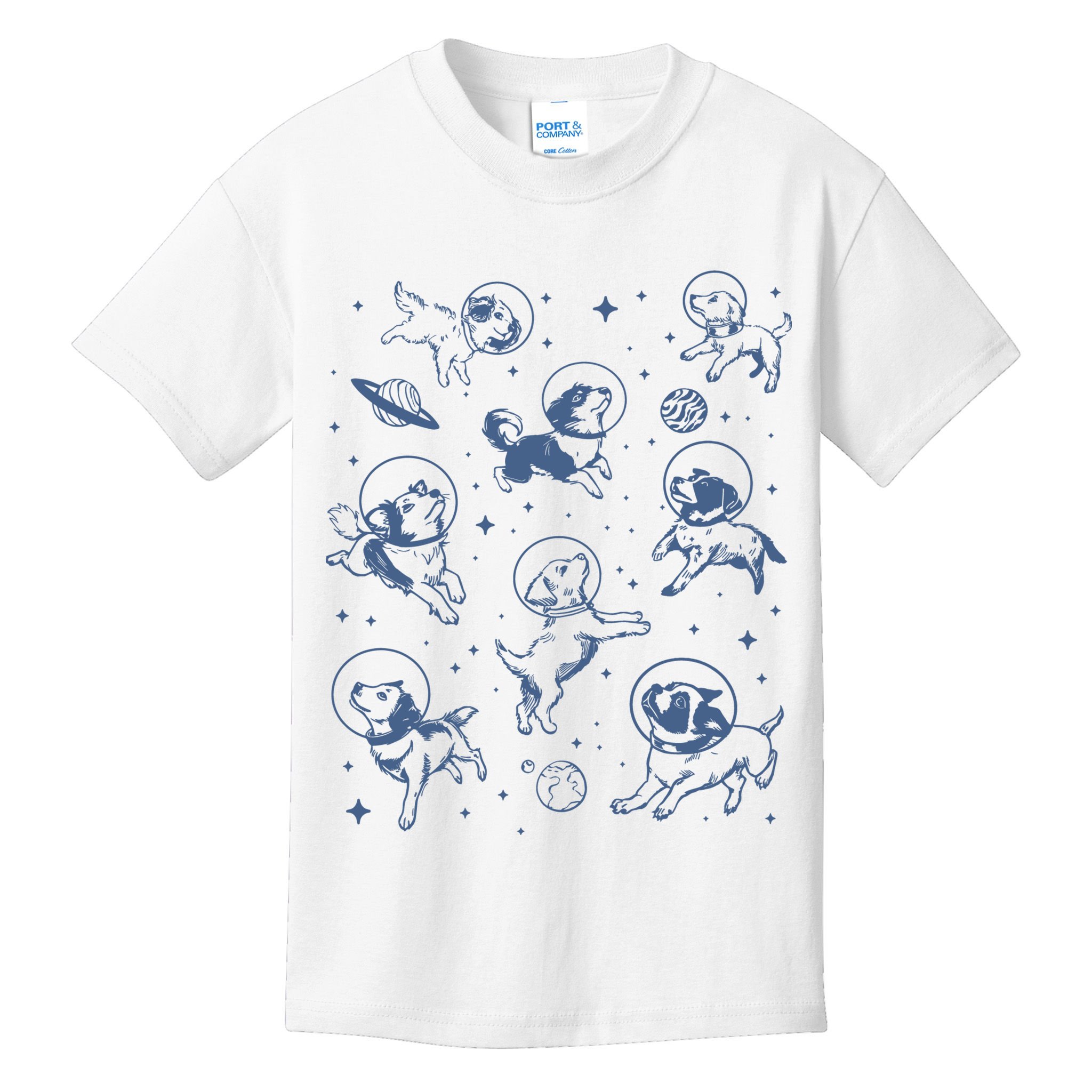 Retro Dogs In Space Funny Galaxy Kids T-Shirt