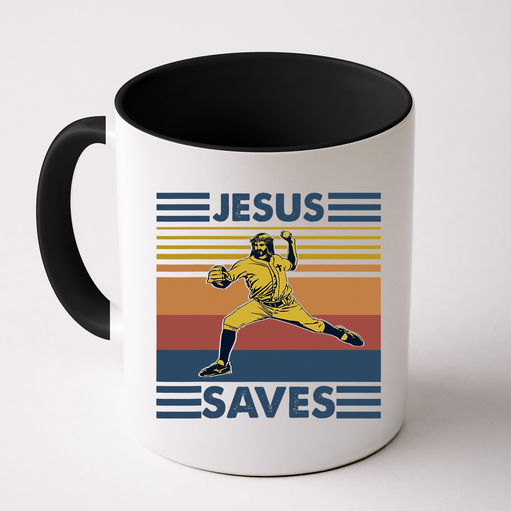 Retro Distressed Jesus Saves Baseball Mug
